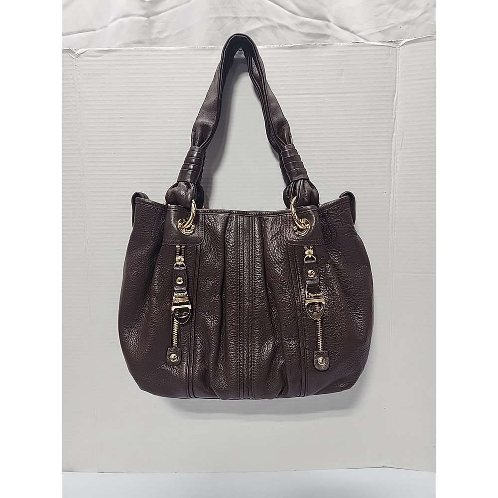 B Makowsky‎ Handbag Thick Leather Brown Double Handle Hobo Tote Boho A+ 47